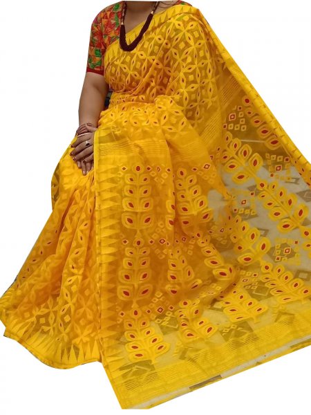 Yellow Dhakai jamdani high quality saree